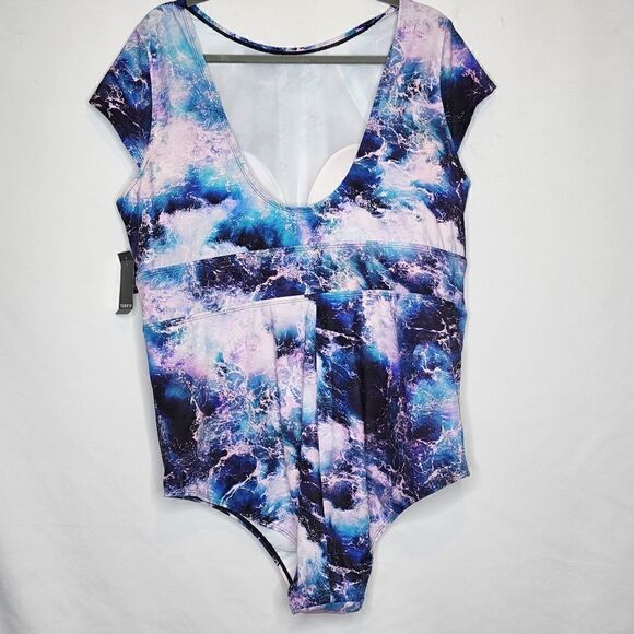 1X 14W 16W Torrid Purple Swimsuit One Piece Ocean Waves Active Athletic Coverage - Picture 7 of 9